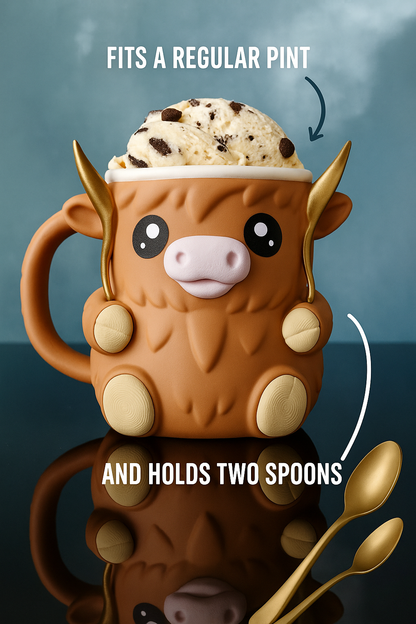 Cozy Highland Cow Ice Cream Pint Holder Mug